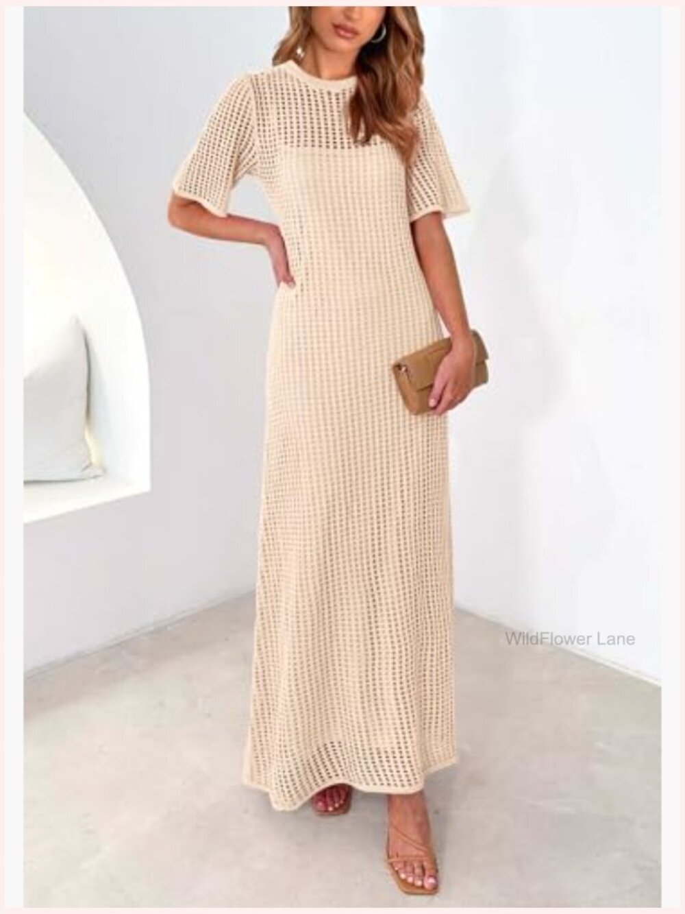 Eyelet Cover Up Dress - Summer Maxi Beach Vacation Sundress - Picture 6 of 7